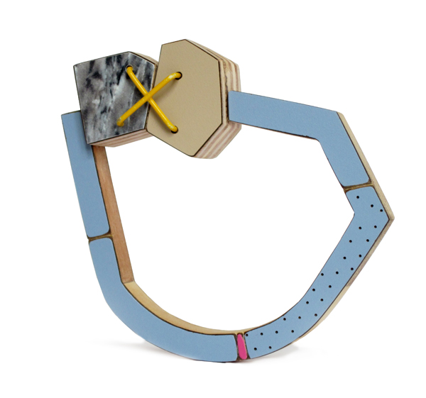 Karen Vanmol, Cultivate Bracelet, 2014, wood, laminate, brass, spray-paint, 105 x 95 x 25 mm, photo: artist