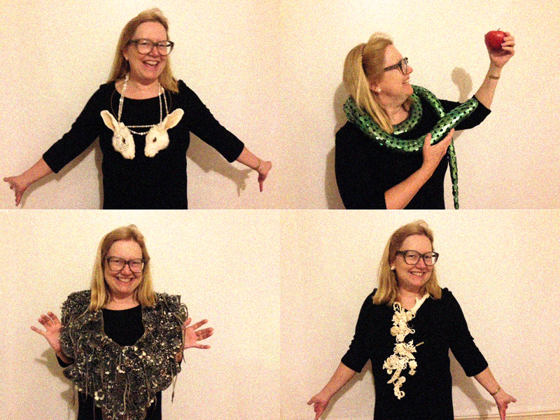 Photos: Marion Fulk wearing pieces by (clockwise, from top left): Idiots, David Bielander, Jennifer Trask, and Hanna Hedman, photos: Laura Smoller Marion Fulk