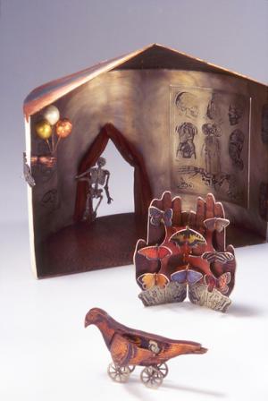 Mariko Kusumoto, Side Show (detail), 2003, Metal Box Sculpture, nickel silver, sterling silver, brass, copper, found objects, closed: 14 x 12 x 12 inches, open: 14 x 24 x 6 inches, photo credit: Dean Powell Mariko Kusumoto
