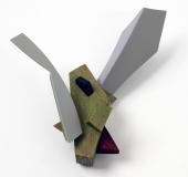 Sungho Cho, Face 02, 2013, brooch, silver, wood, plastic, acrylic paint, Christmas tree leaves, 225 x 120 x 62 mm, photo: artist Sungho Cho