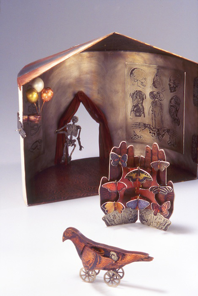 Mariko Kusumoto, Side Show (detail), 2003, Metal Box Sculpture, nickel silver, sterling silver, brass, copper, found objects, closed: 14 x 12 x 12 inches, open: 14 x 24 x 6 inches, photo credit: Dean Powell Mariko Kusumoto
